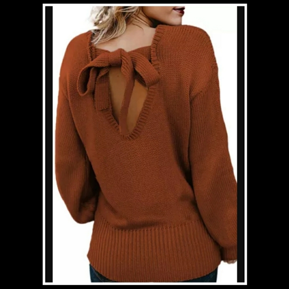 🎉HP🎉🖤Burnt Orange Hollow-out Back Sweater with Tie🖤 - Picture 5 of 6